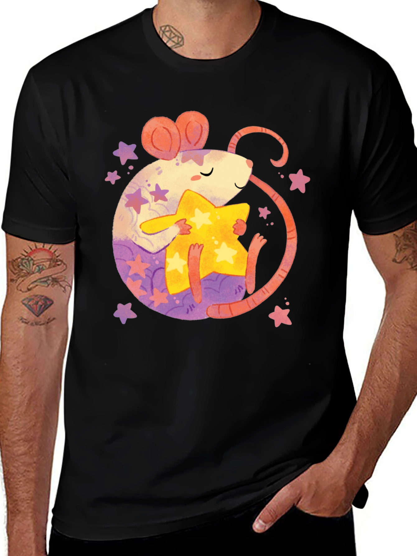 Cute Rat & Star Graphic T-Shirt