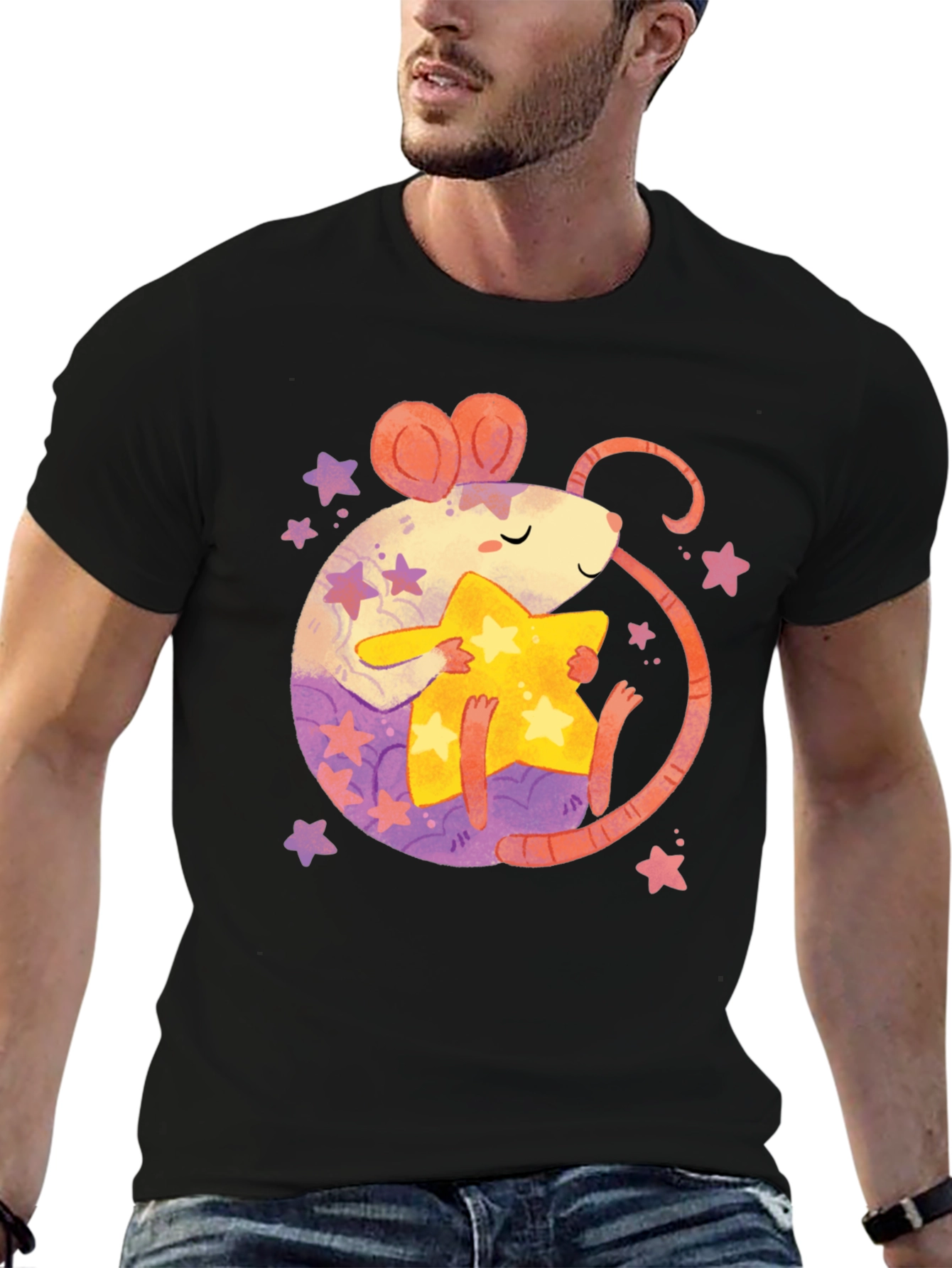 Cute Rat & Star Graphic T-Shirt