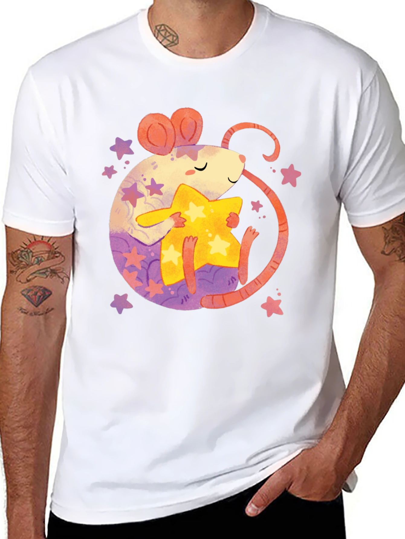 Cute Rat & Star Graphic T-Shirt