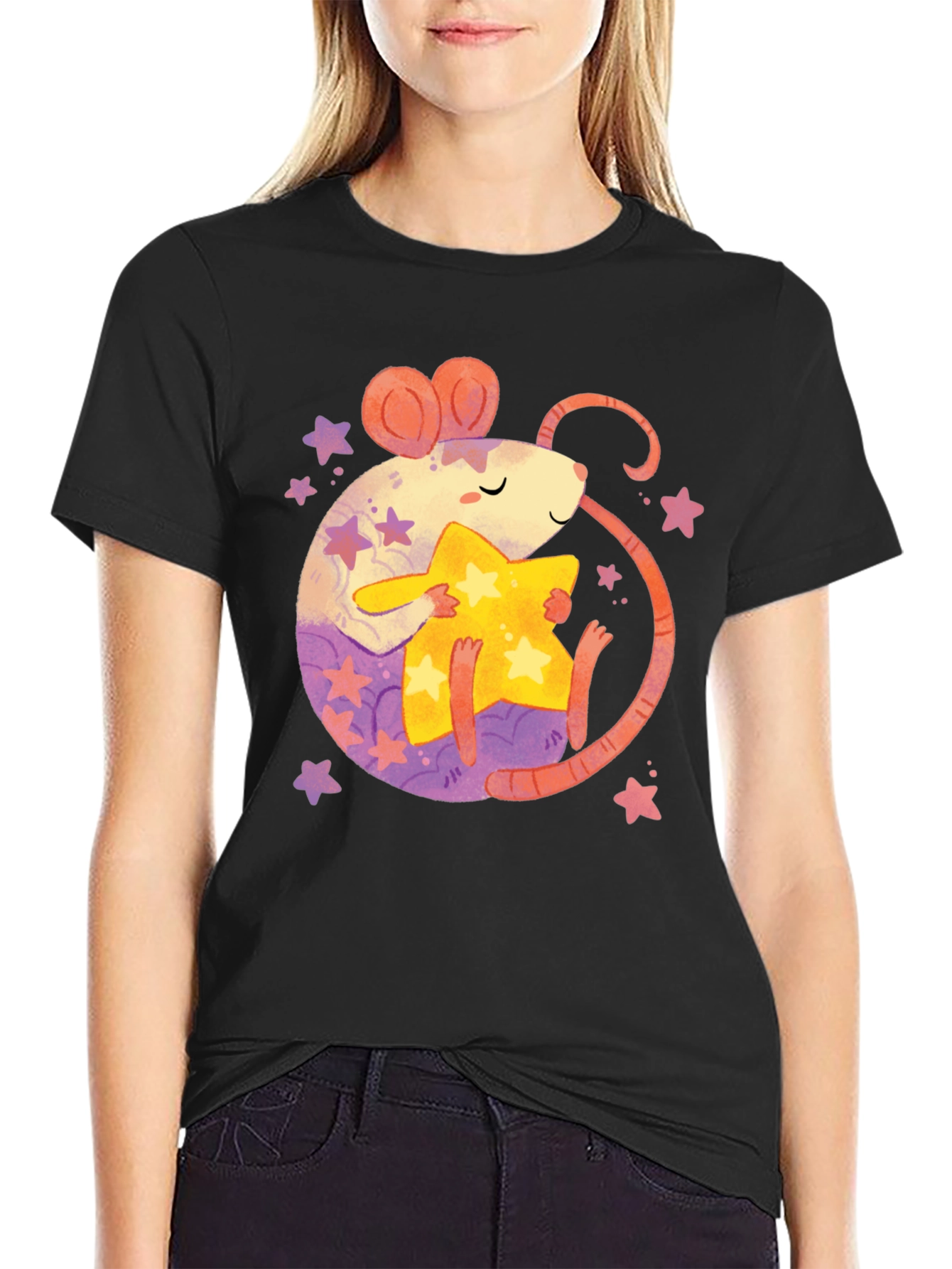Cute Rat & Star Graphic T-Shirt