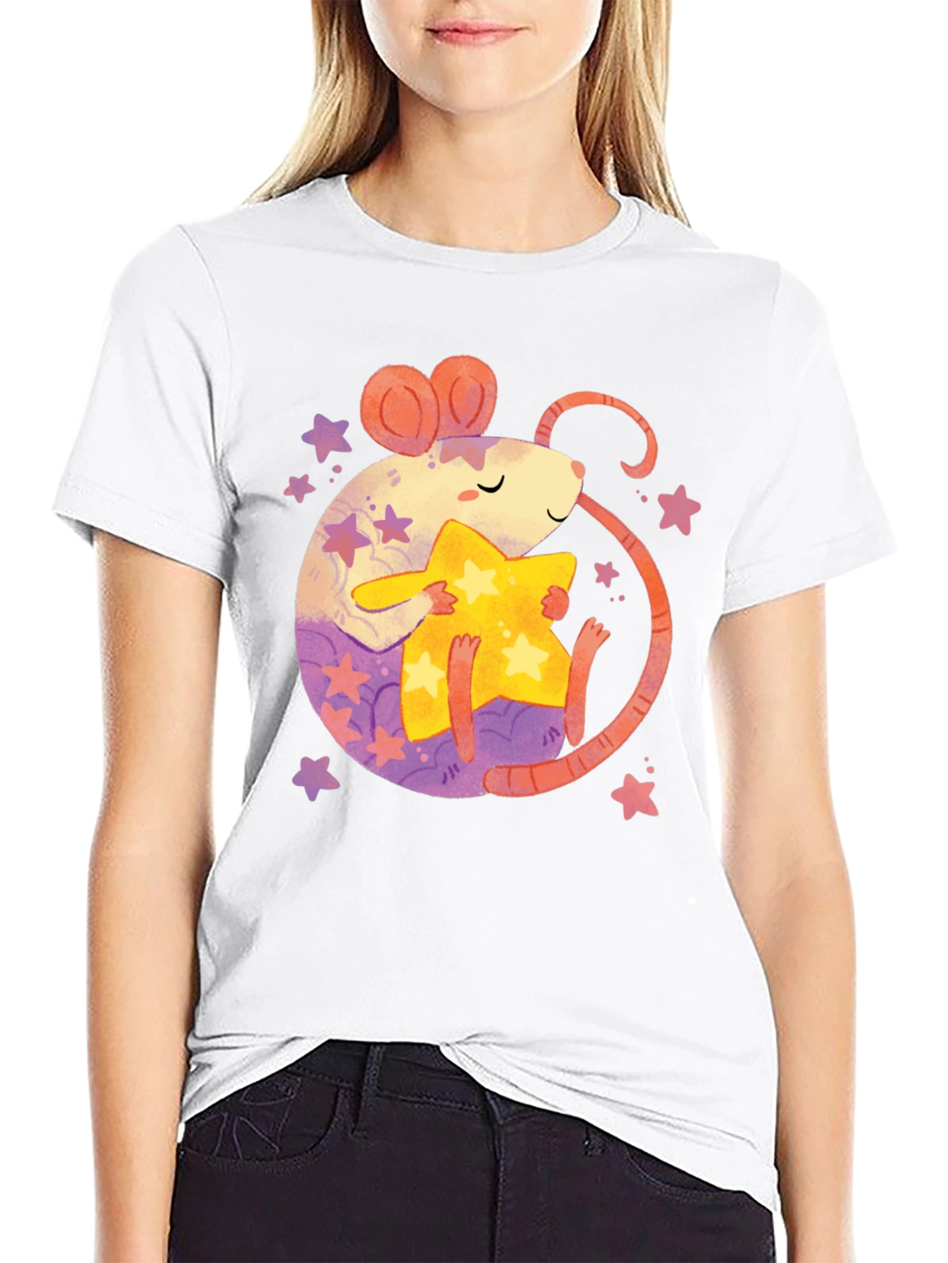 Cute Rat & Star Graphic T-Shirt