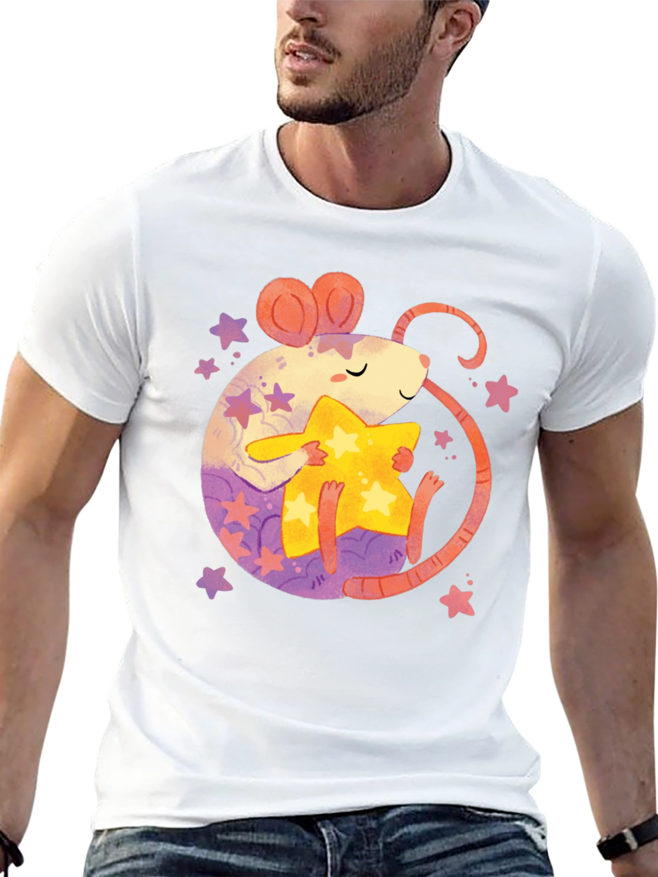 Cute Rat & Star Graphic T-Shirt