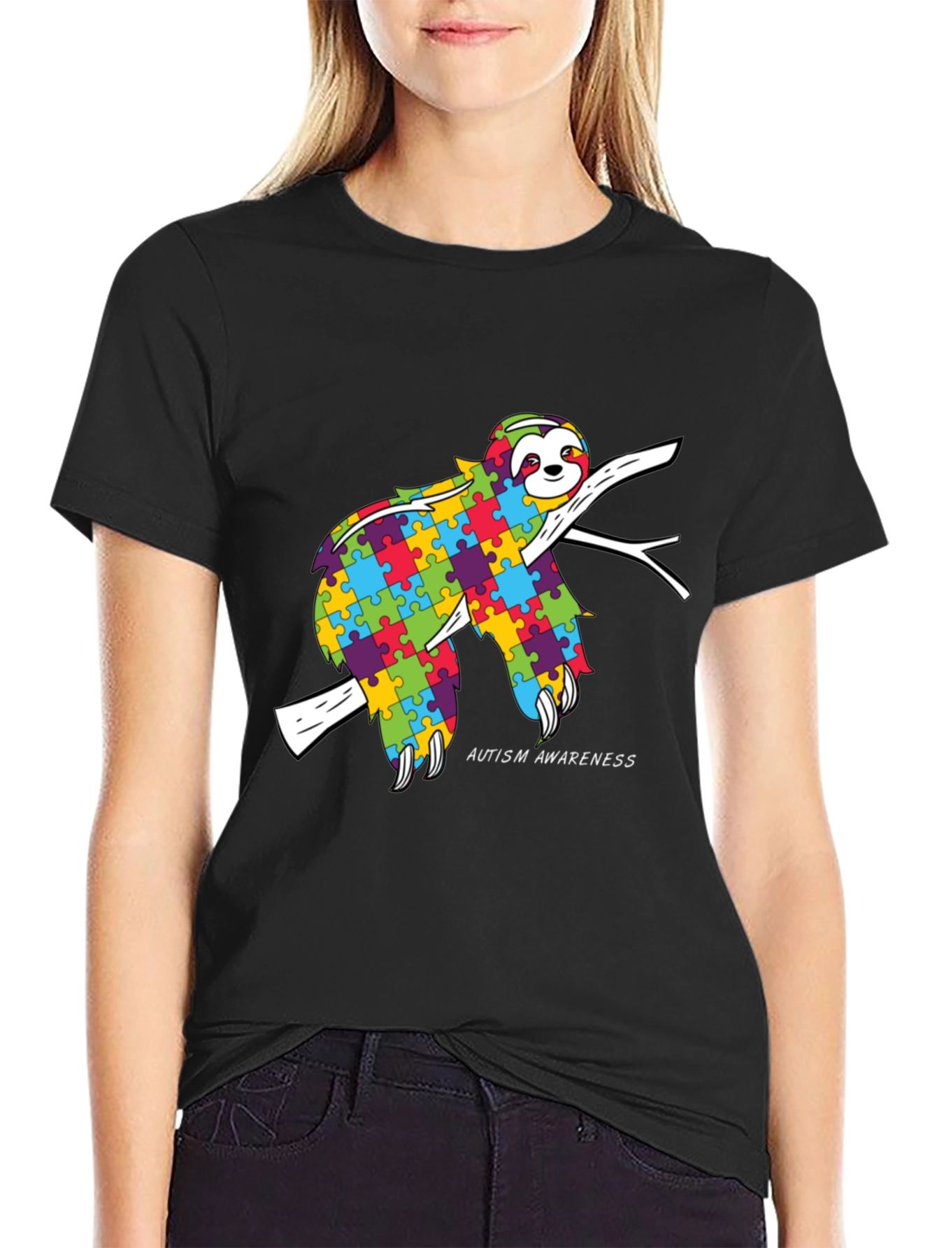 Autism Awareness Sloth T-Shirt - Black