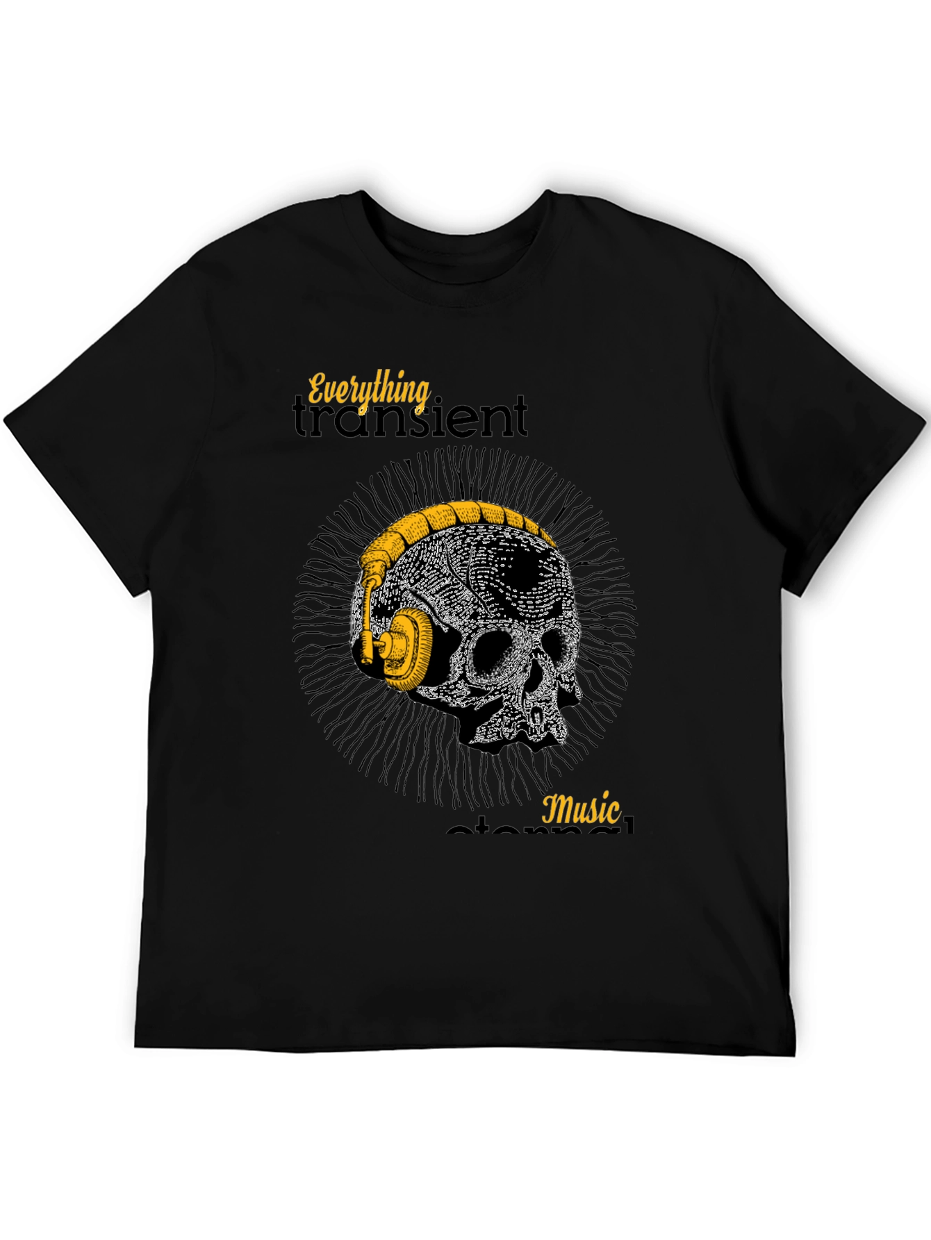 Skull Headphones Graphic T-Shirt - Mens Black Tee