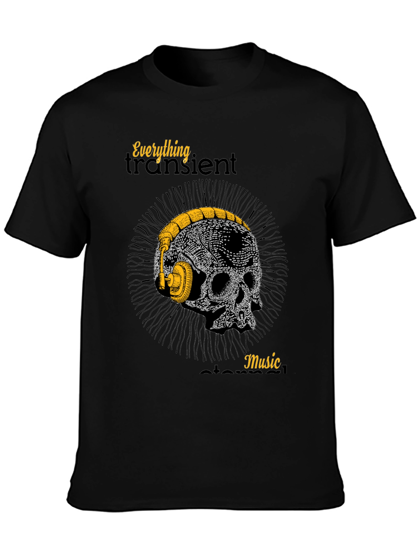 Skull Headphones Graphic T-Shirt - Mens Black Tee