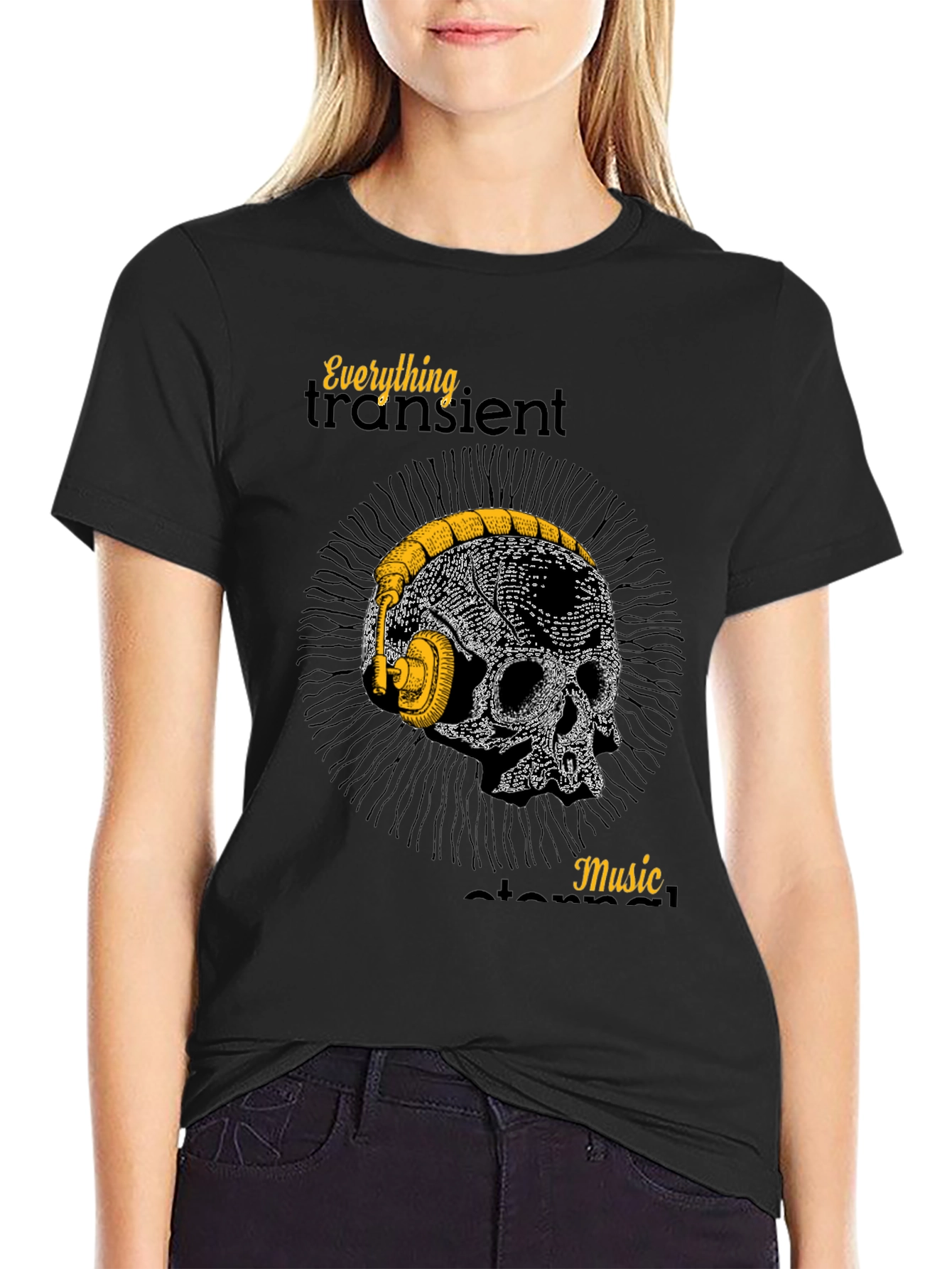 Skull Headphones Graphic T-Shirt - Mens Black Tee