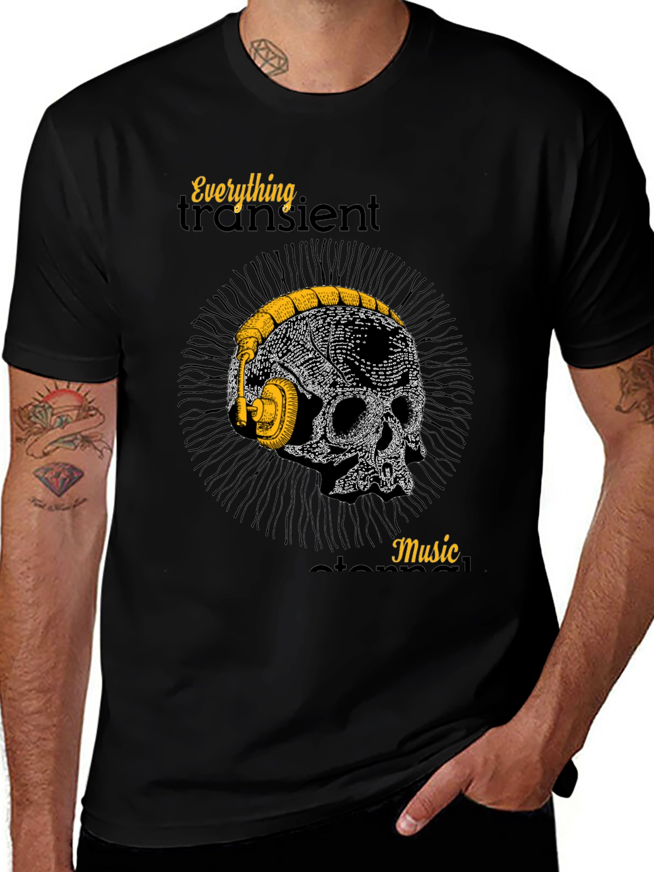 Skull Headphones Graphic T-Shirt - Mens Black Tee