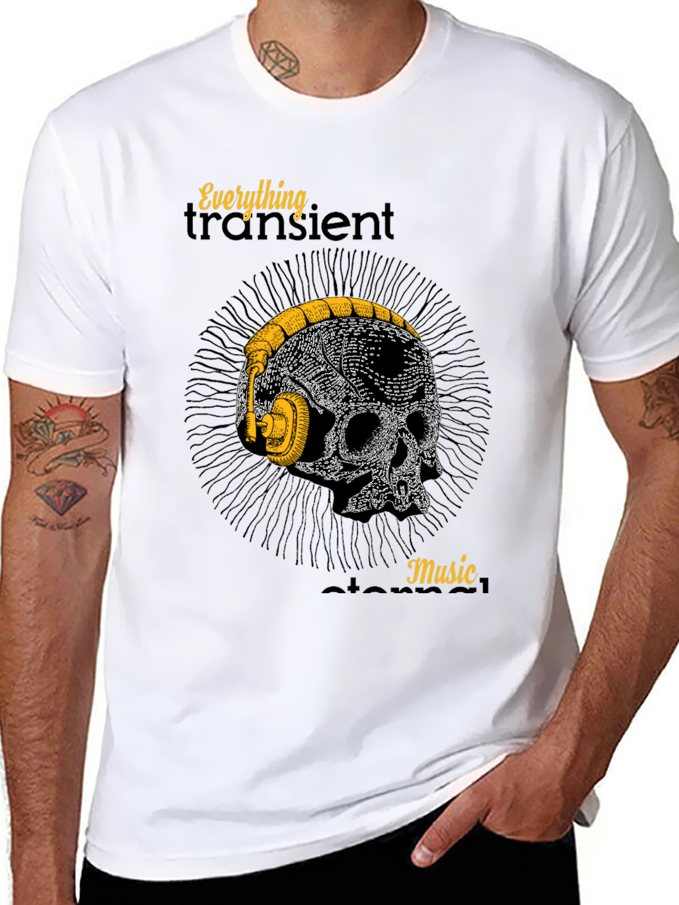 Skull Headphones Graphic T-Shirt - Mens Black Tee