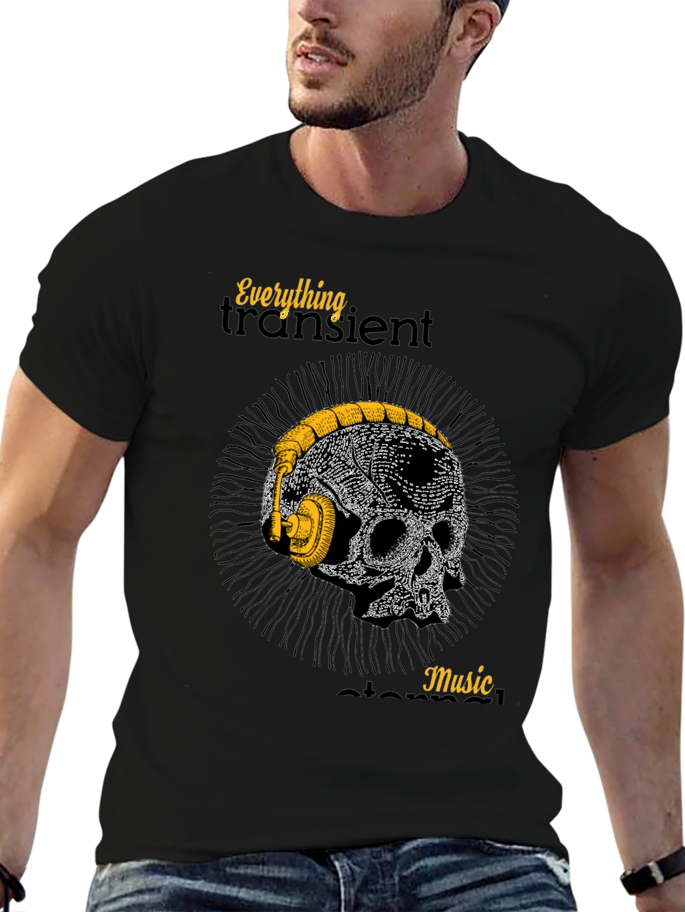 Skull Headphones Graphic T-Shirt - Mens Black Tee