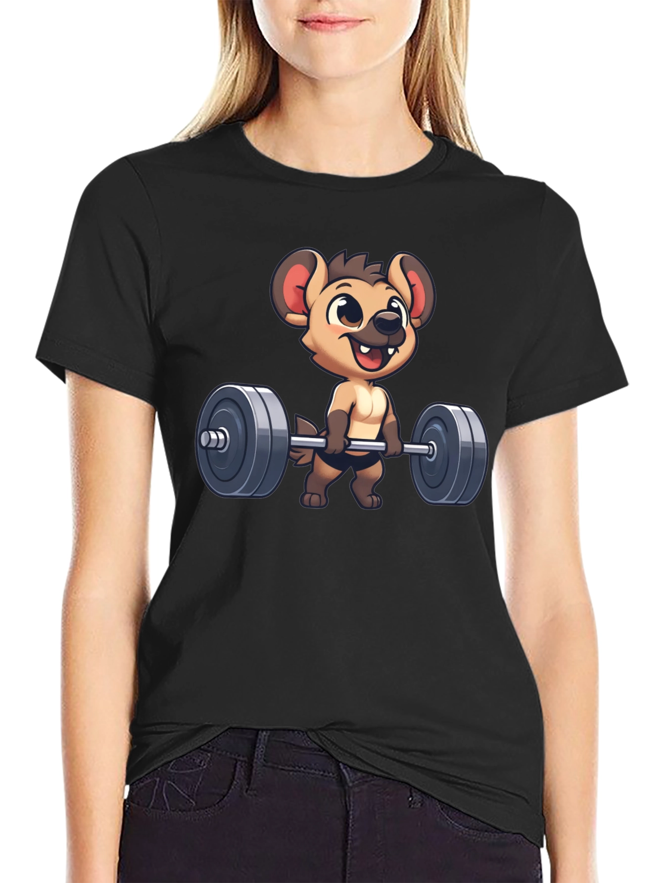 Hyena Lifting Weights Black T-Shirt