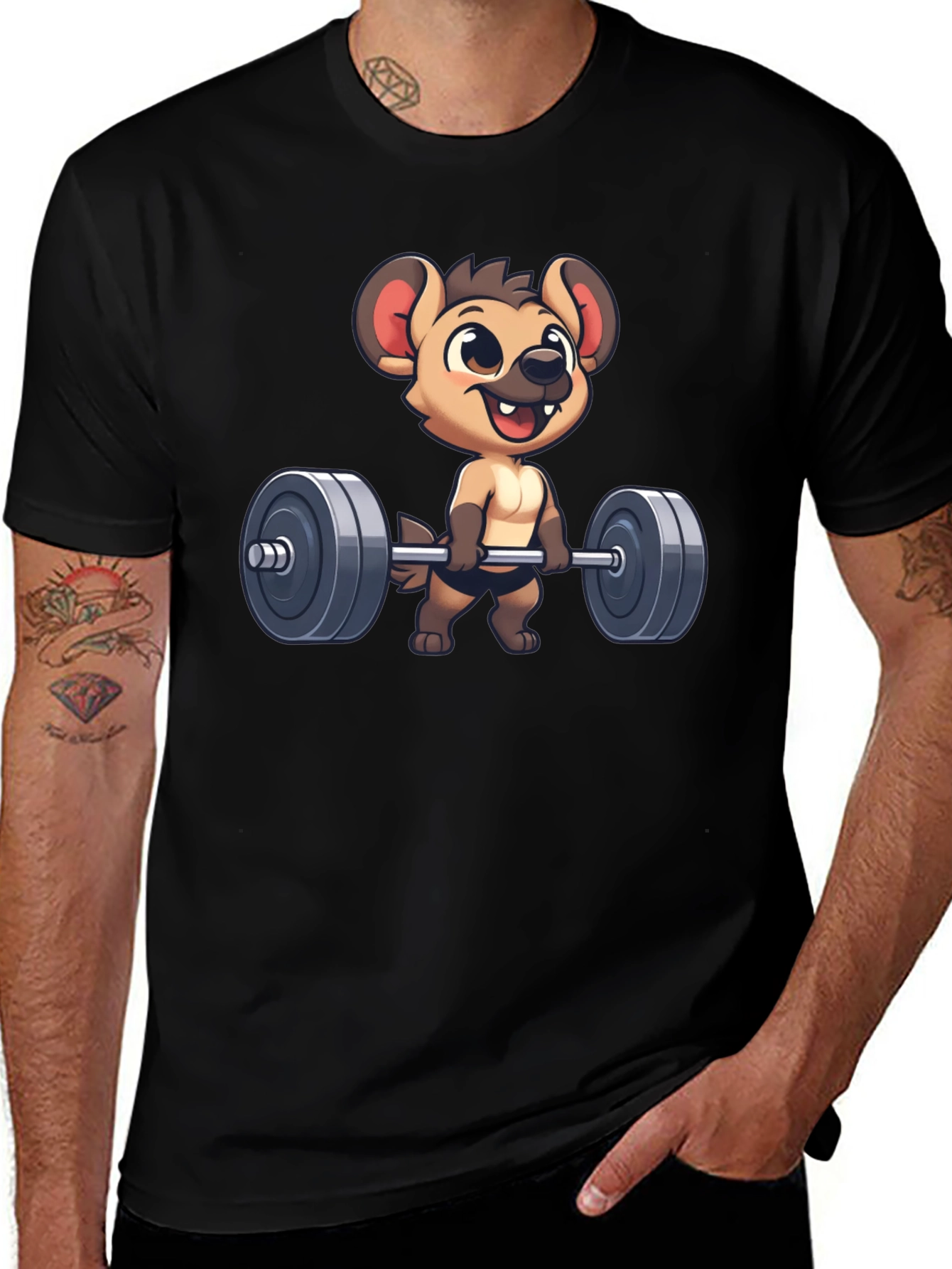 Hyena Lifting Weights Black T-Shirt