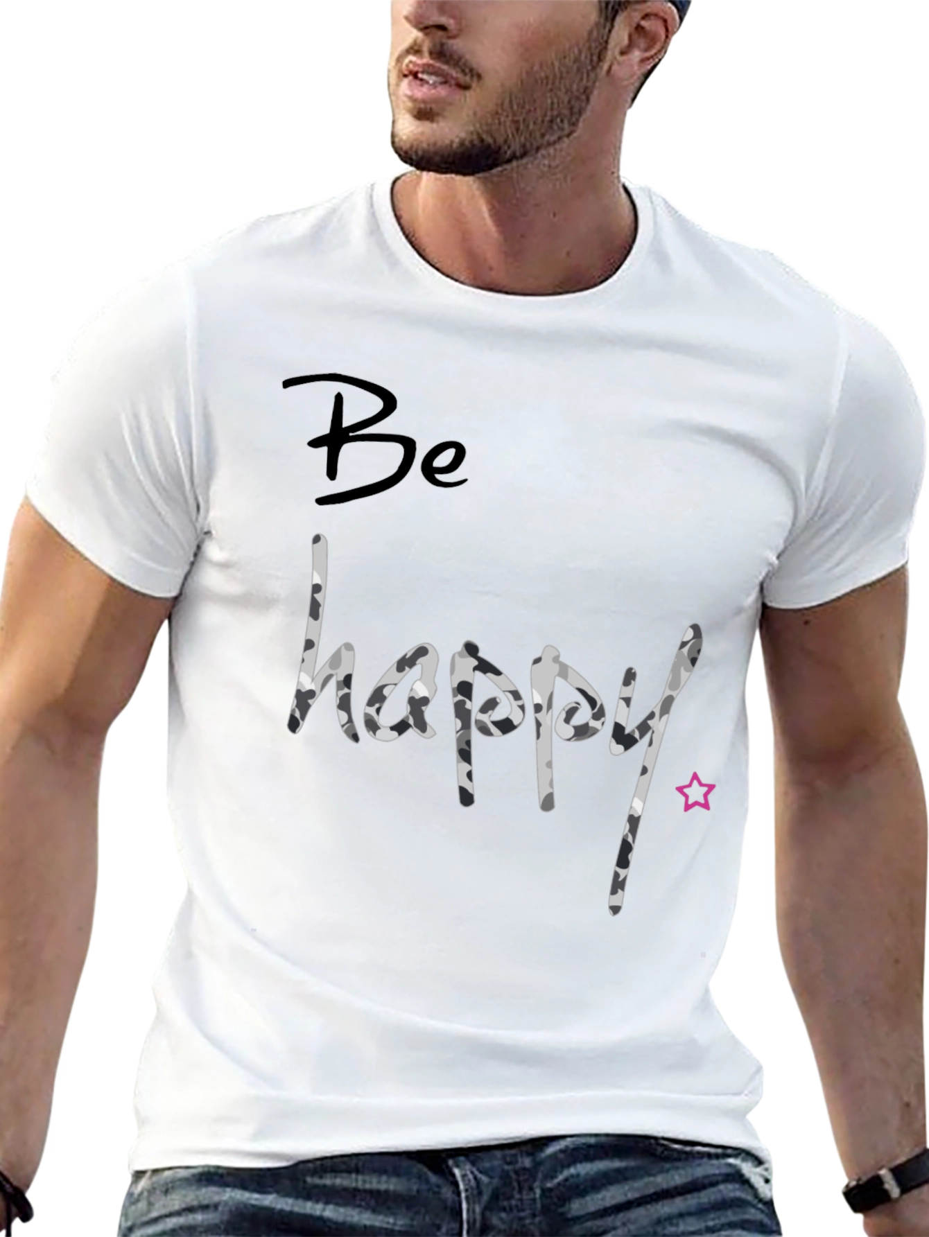 Be Happy Camo Tee - Stylish Graphic T-Shirt