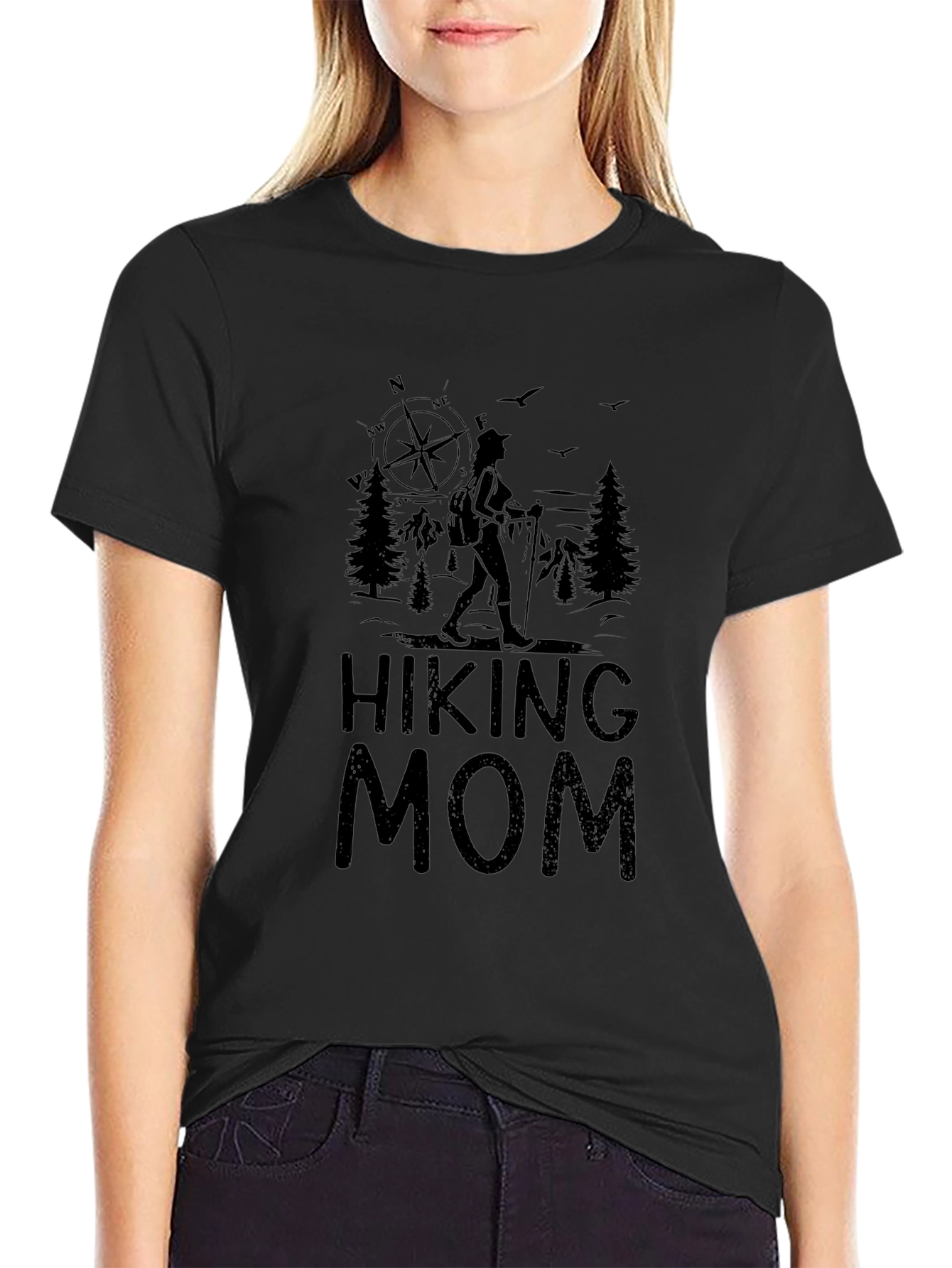 Hiking Mom Black Graphic T-Shirt