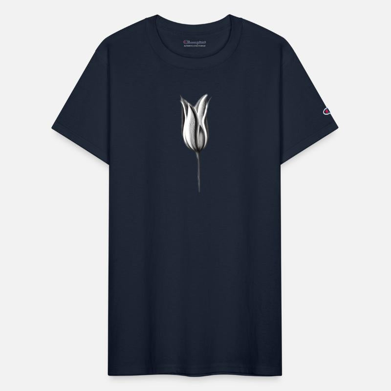 Open tulip blossom black white