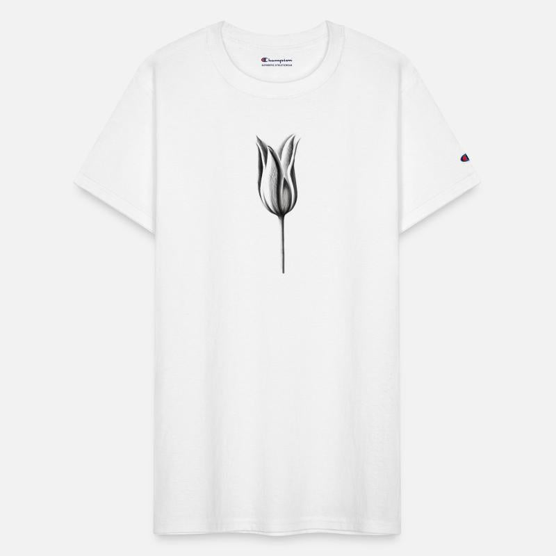 Open tulip blossom black white
