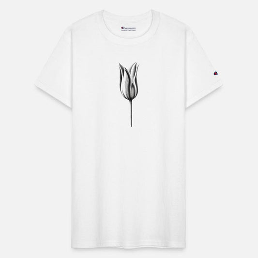 Open tulip blossom black white