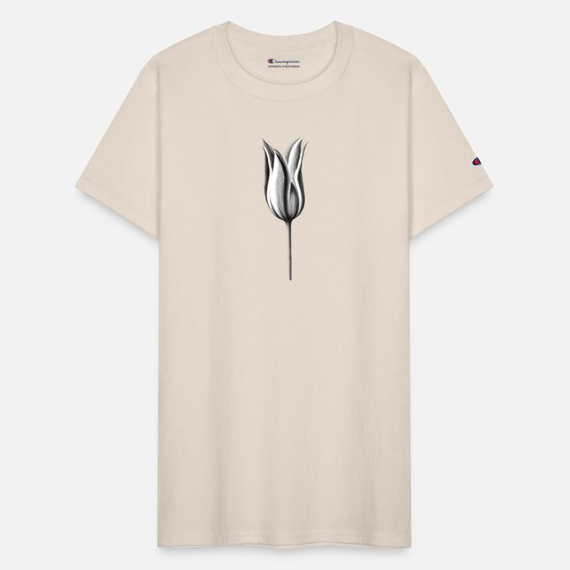 Open tulip blossom black white