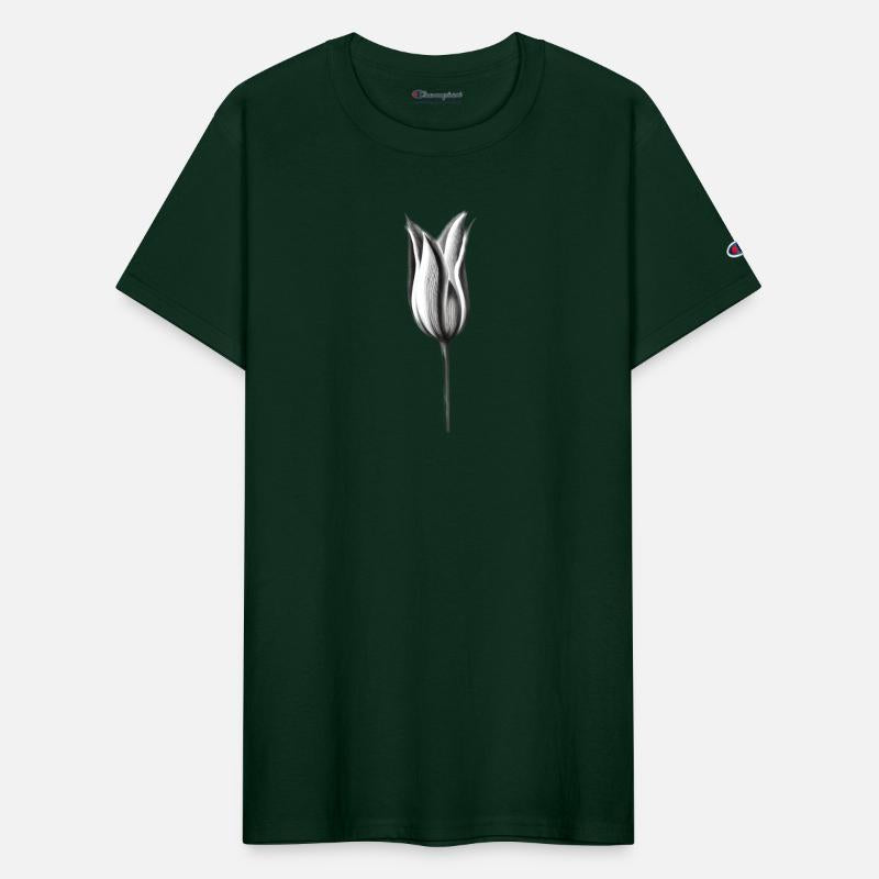 Open tulip blossom black white