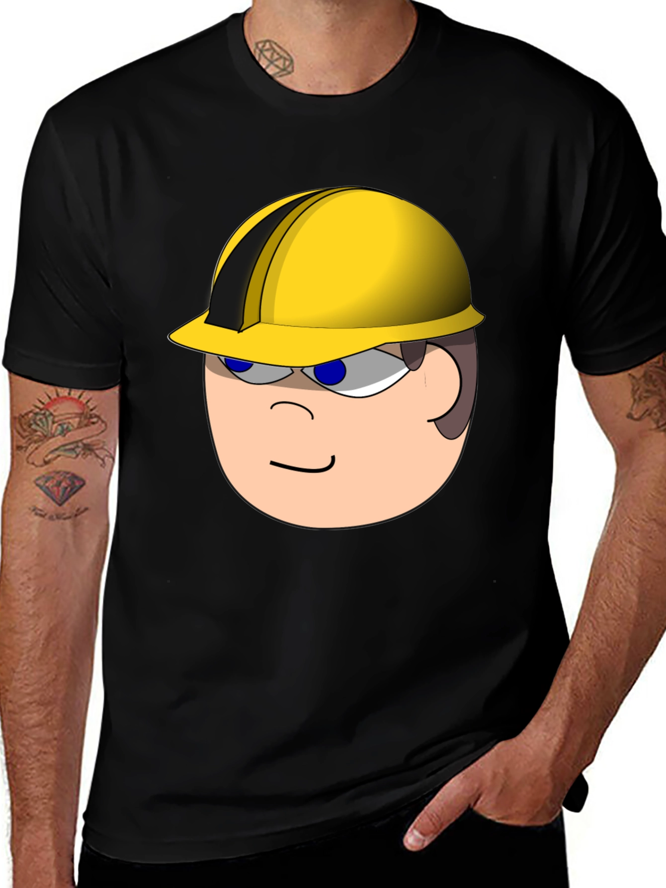 Cartoon Builder T-Shirt - Black Cotton Tee