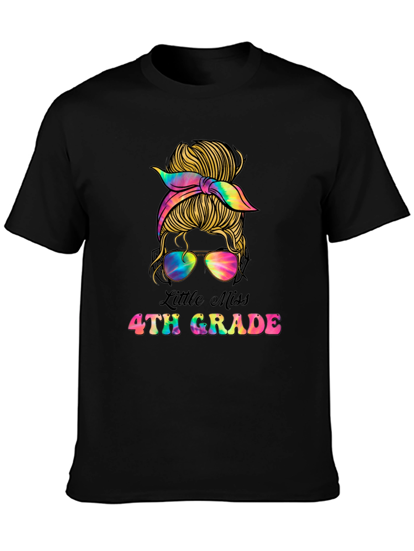 Little Miss 4th Grade Messy Bun T-Shirt