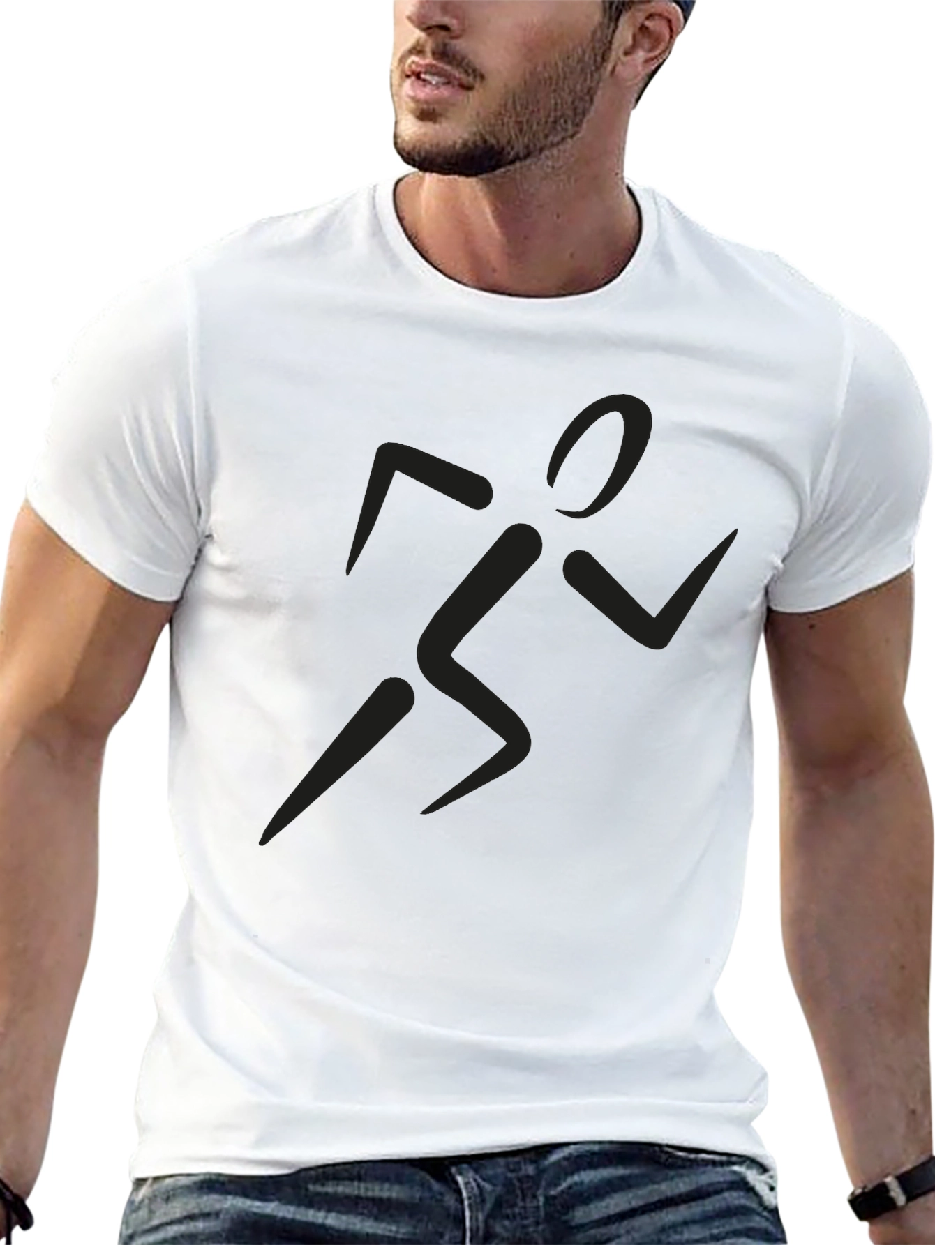 Mens Black T-Shirt with Runner Graphic