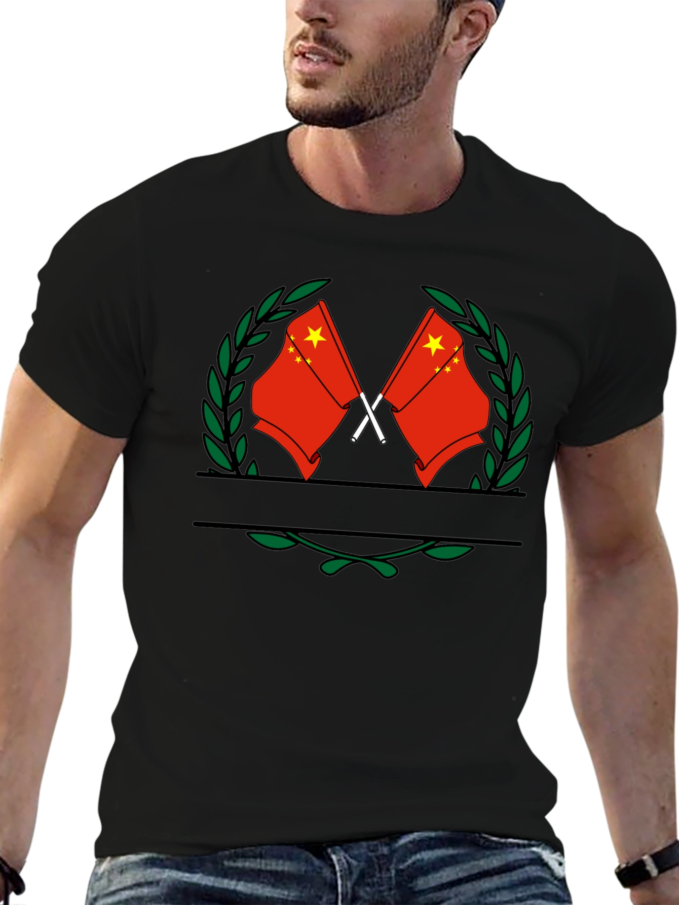 China Flag Wreath T-Shirt - Black