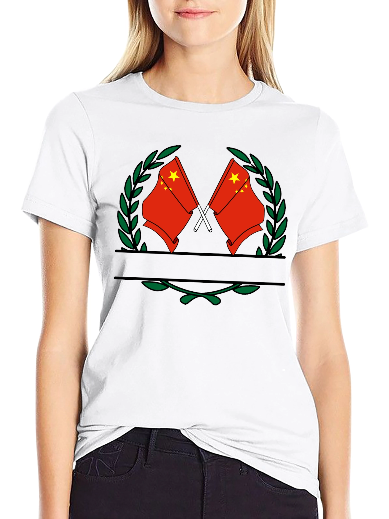 China Flag Wreath T-Shirt - Black