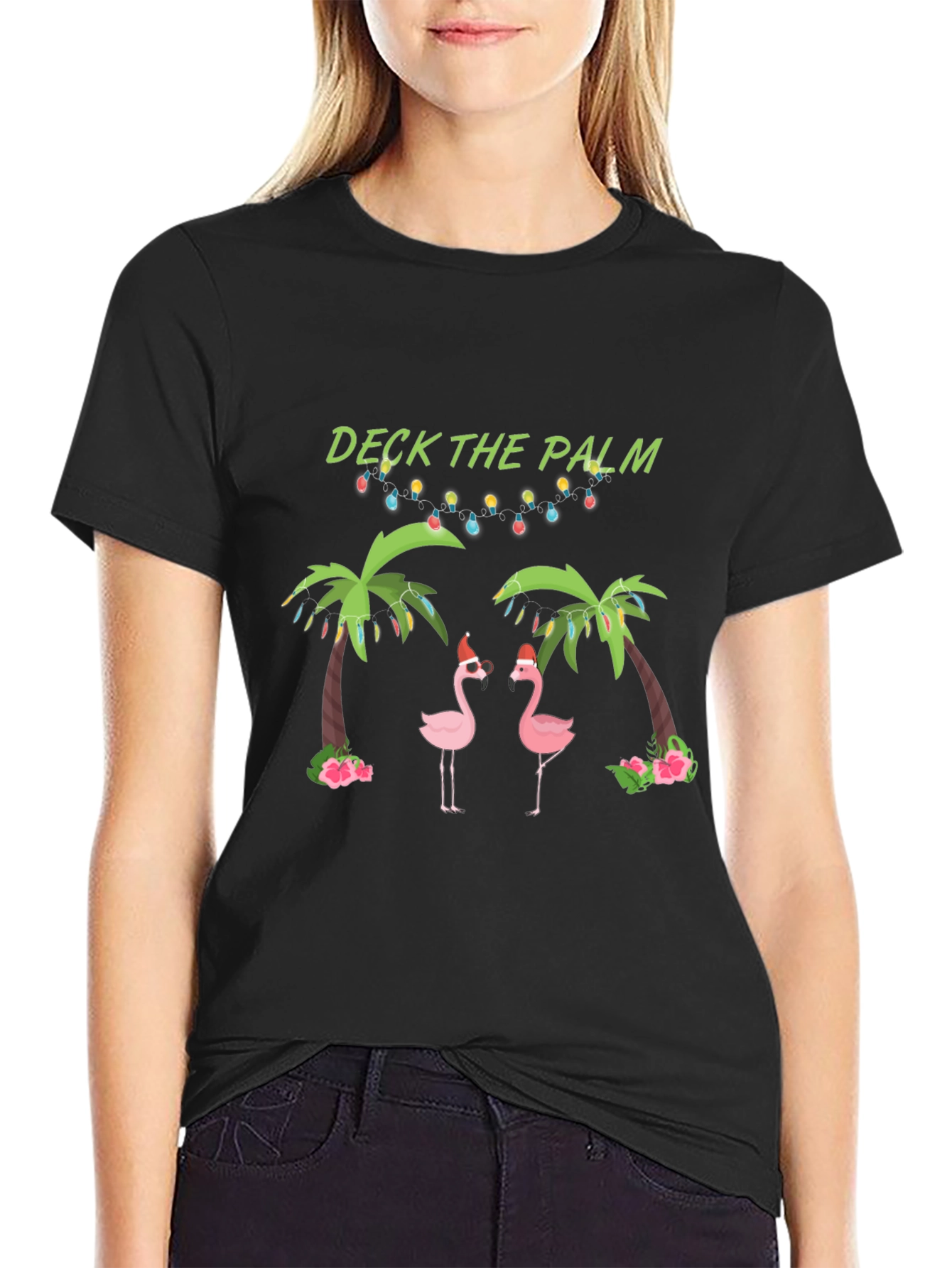 Deck the Palm Flamingo Christmas T-Shirt