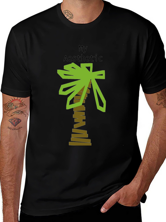 My Aesthetic Palm Tree Graphic Tee - Casual Black T-Shirt
