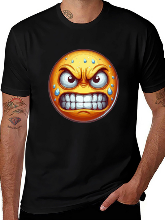 Angry Emoji Graphic T-Shirt - Black Cotton Blend