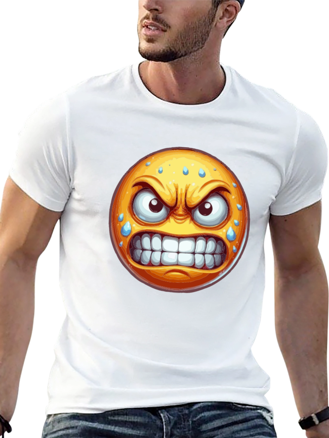 Angry Emoji Graphic T-Shirt - Black Cotton Blend