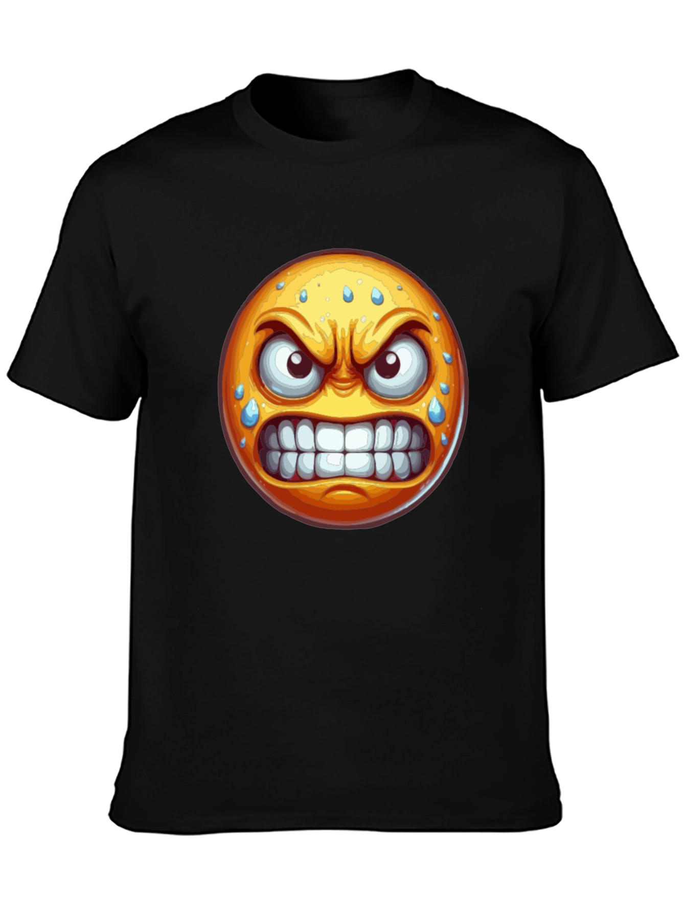 Angry Emoji Graphic T-Shirt - Black Cotton Blend