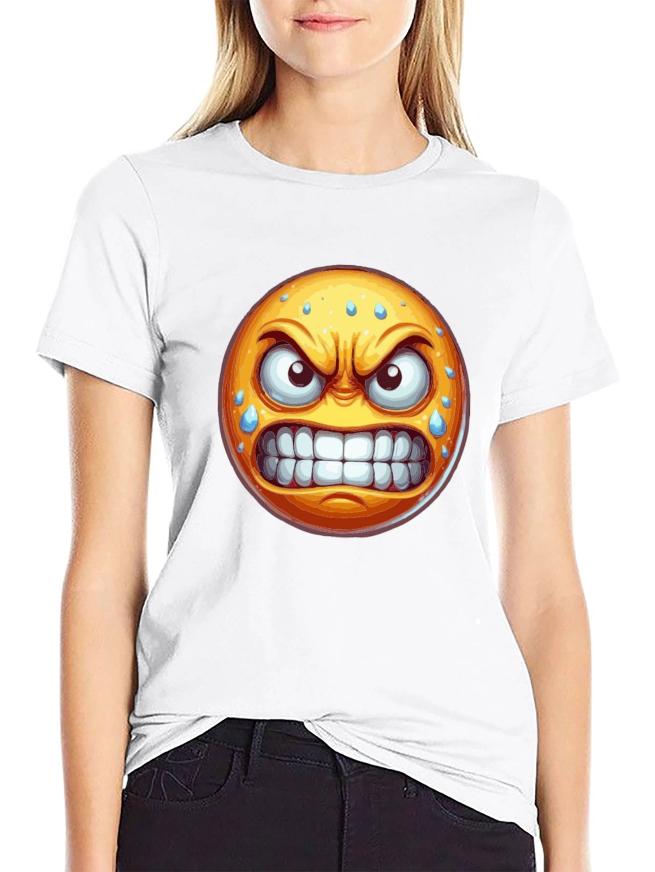 Angry Emoji Graphic T-Shirt - Black Cotton Blend