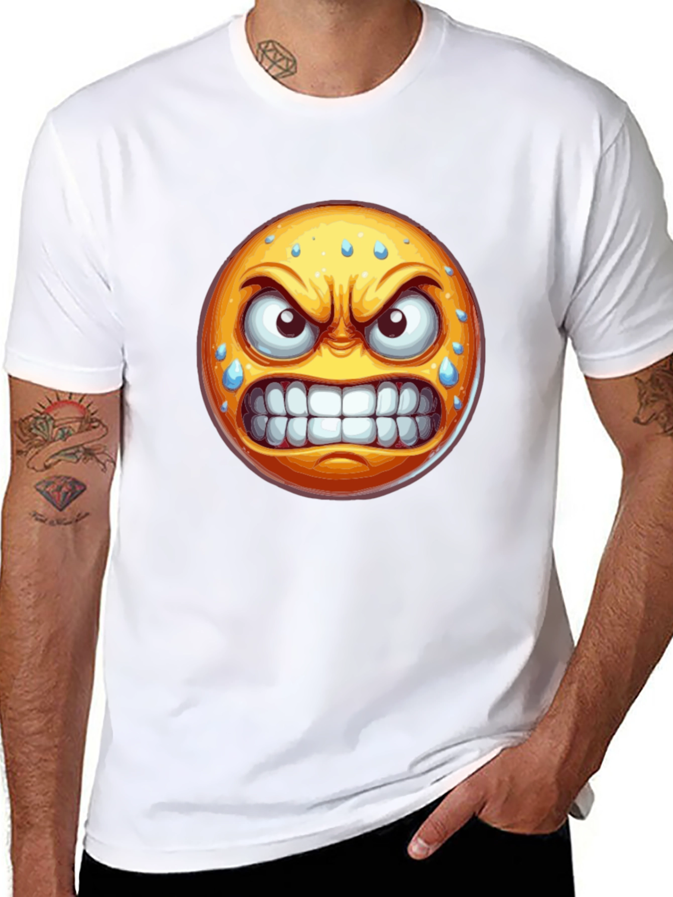 Angry Emoji Graphic T-Shirt - Black Cotton Blend