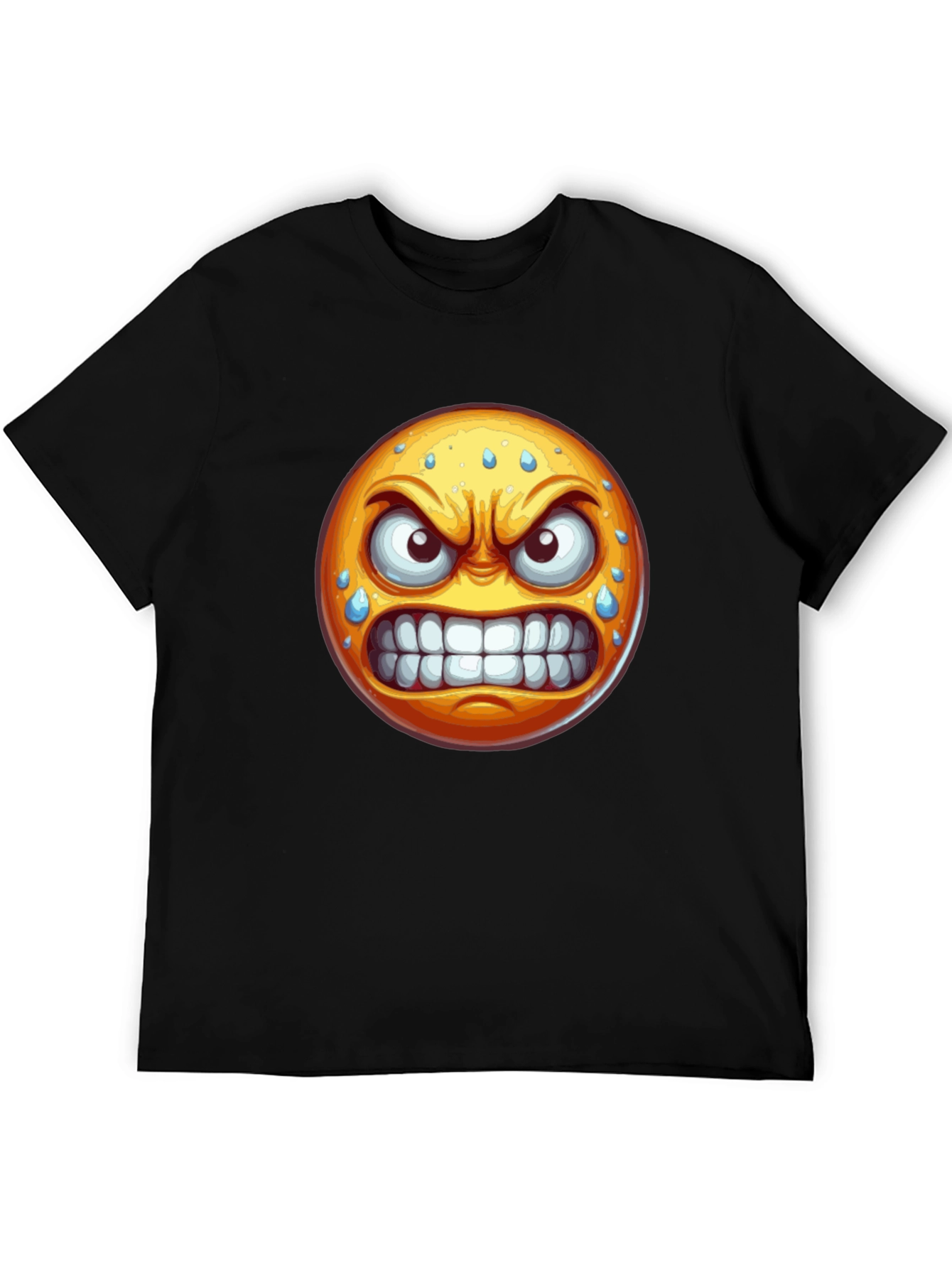 Angry Emoji Graphic T-Shirt - Black Cotton Blend