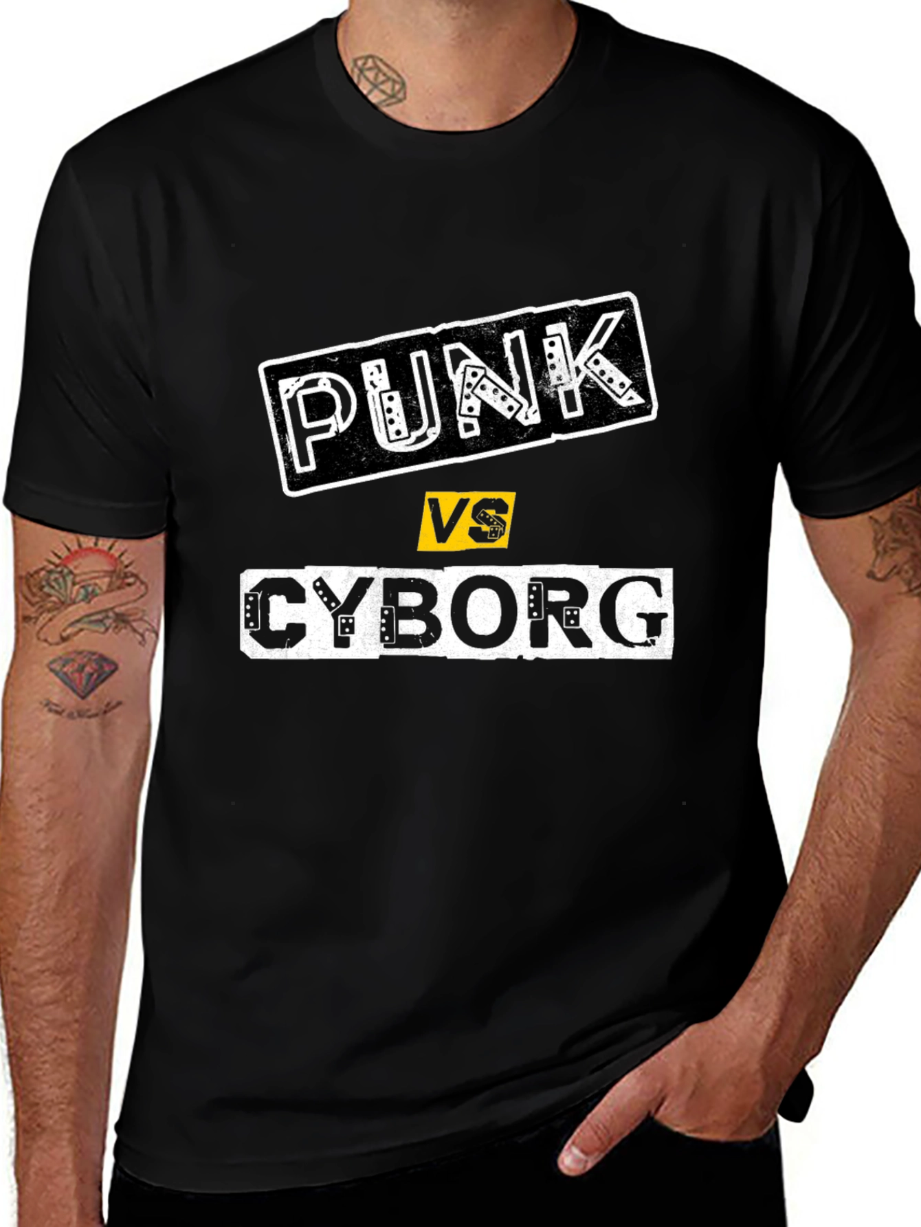 Punk vs Cyborg Black T-Shirt