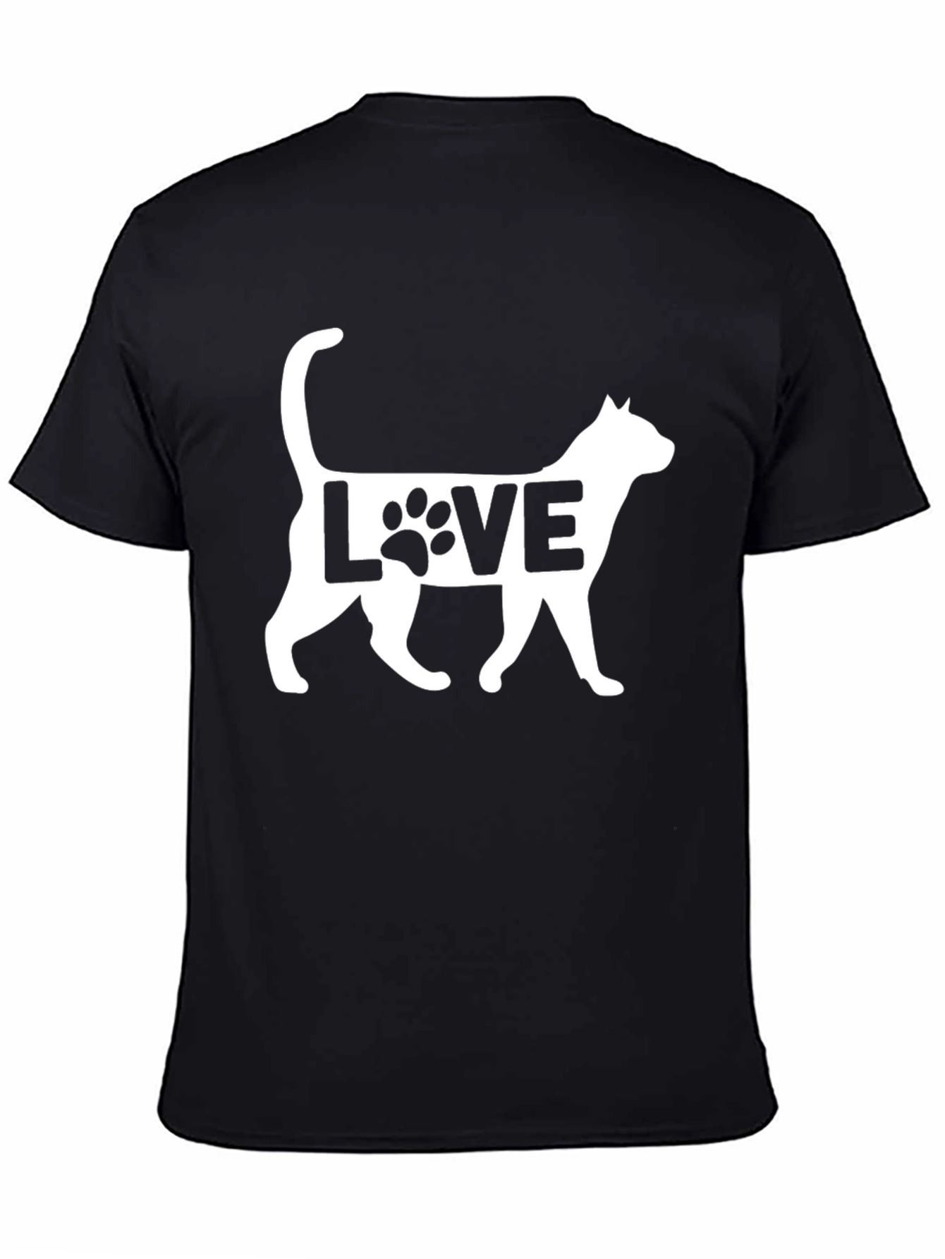 Cat Love Graphic Print Black T-Shirt