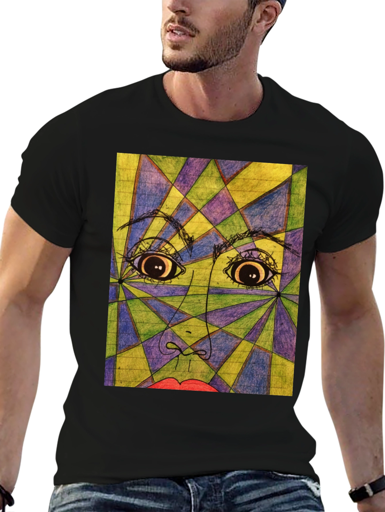 Geometric Face Graphic Tee - Abstract Art