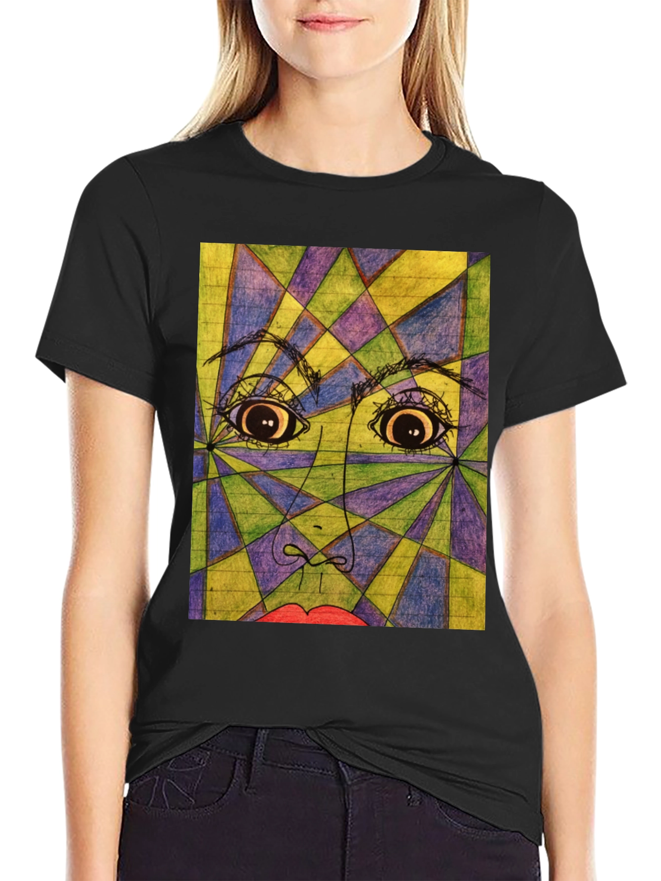 Geometric Face Graphic Tee - Abstract Art