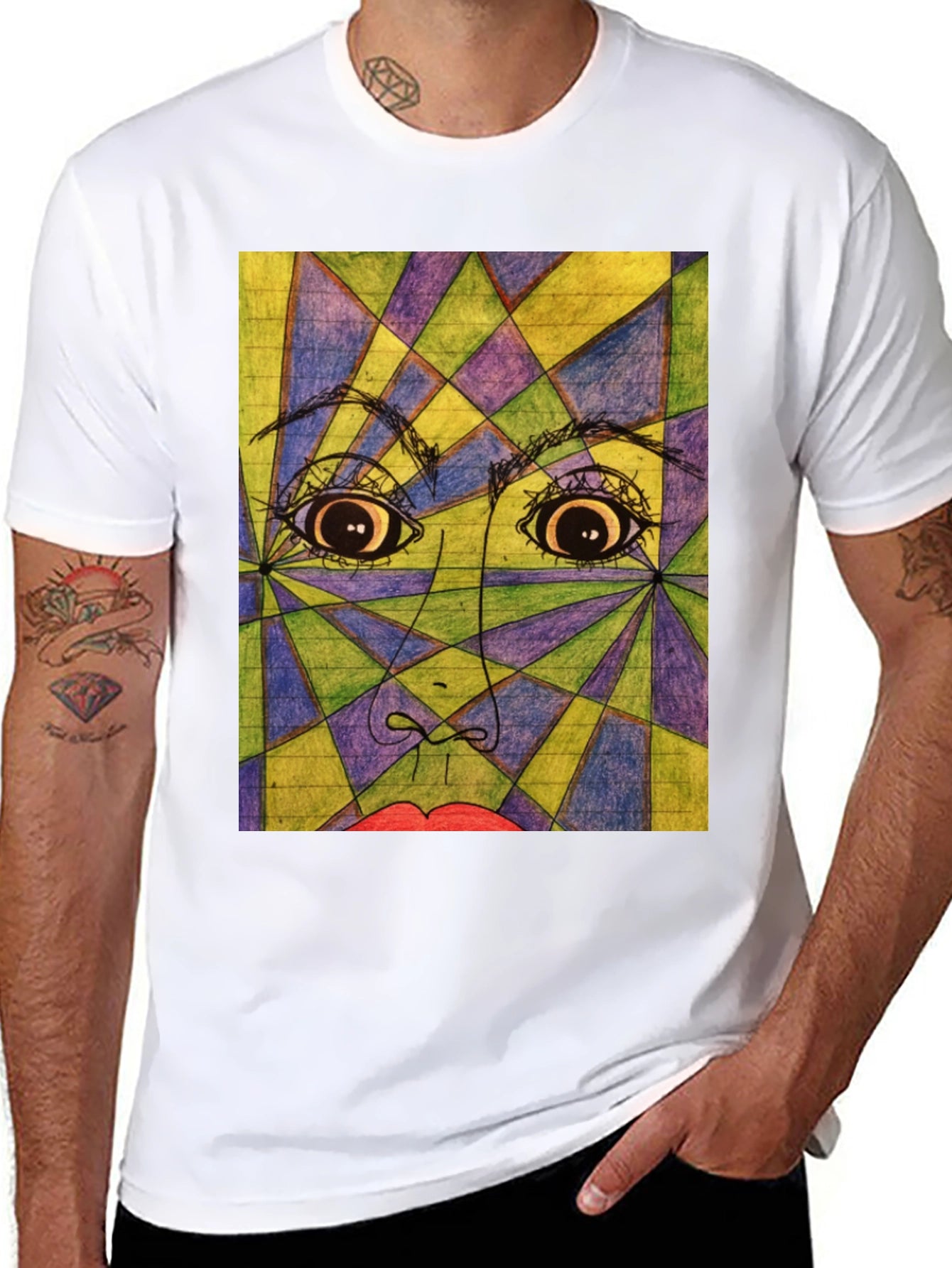 Geometric Face Graphic Tee - Abstract Art