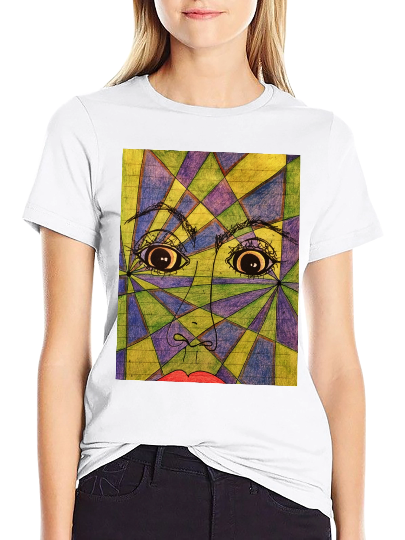 Geometric Face Graphic Tee - Abstract Art