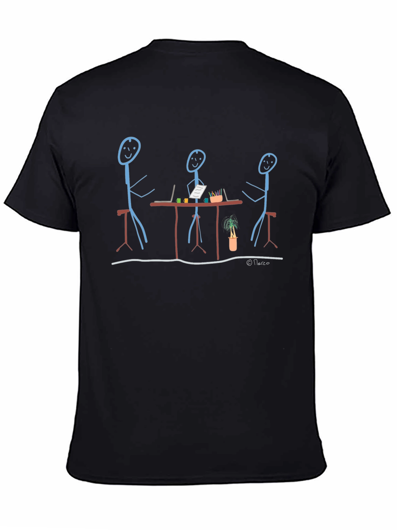 Funny Stick Figure Teamwork Black T-Shirt