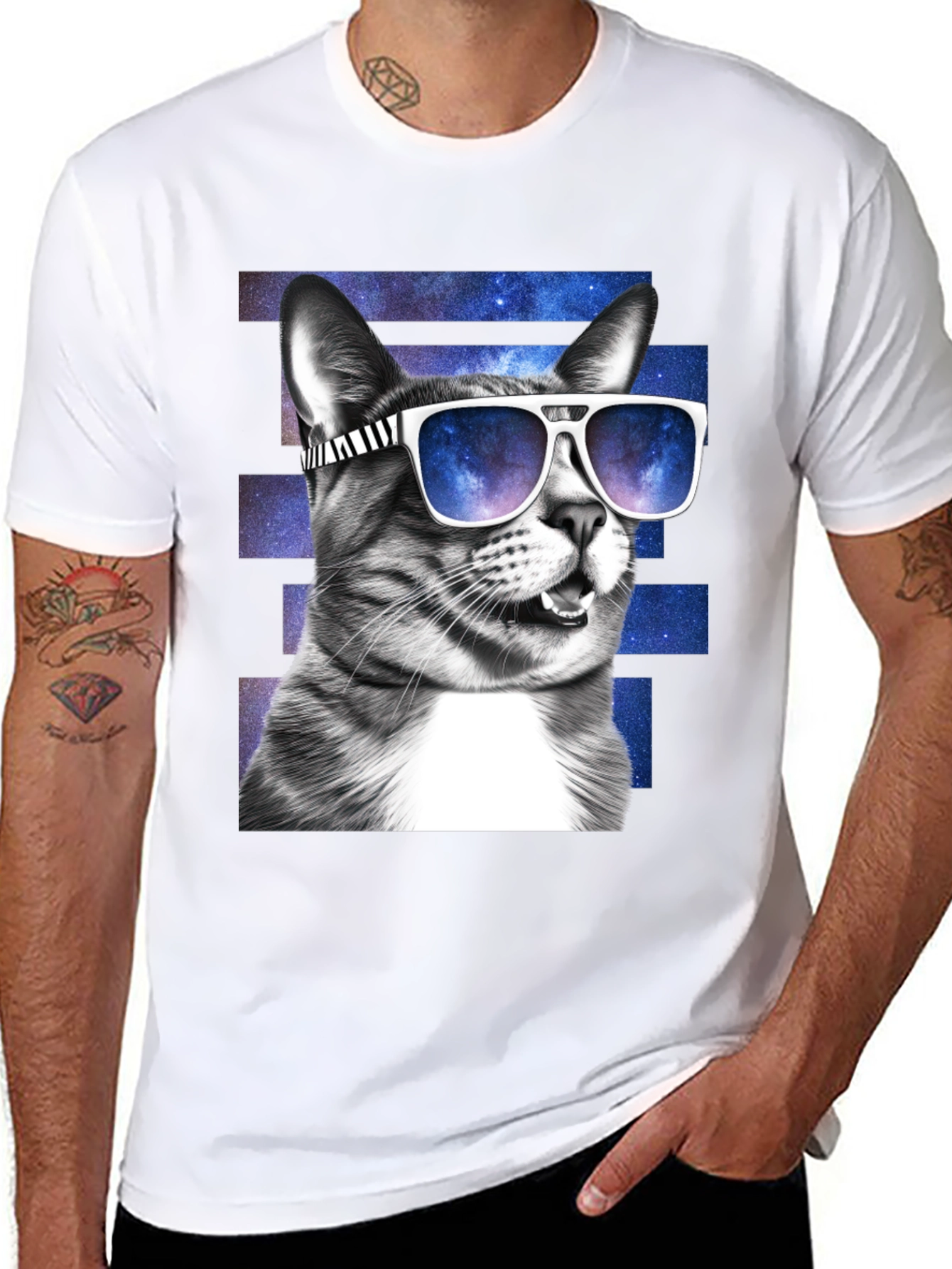 Cool Cat Graphic Tee - Trendy Mens Black T-Shirt