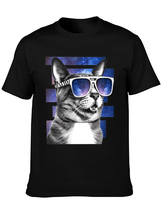 Cool Cat Graphic Tee - Trendy Mens Black T-Shirt