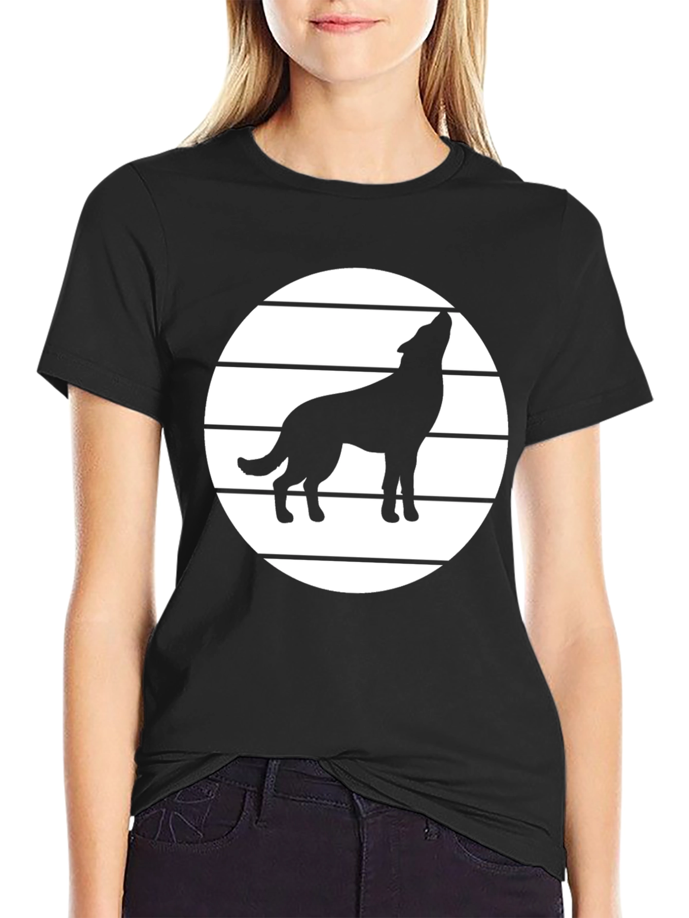 Wolf Howling T-Shirt - Graphic Tee - Black