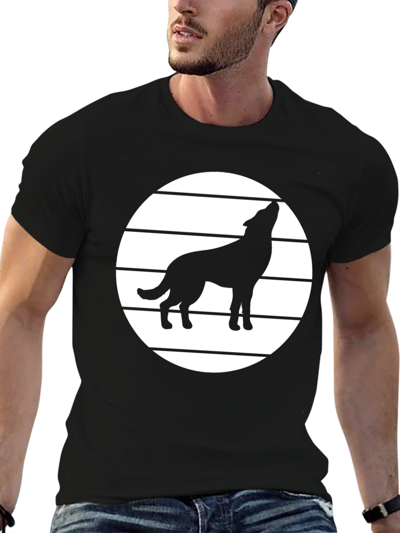 Wolf Howling T-Shirt - Graphic Tee - Black