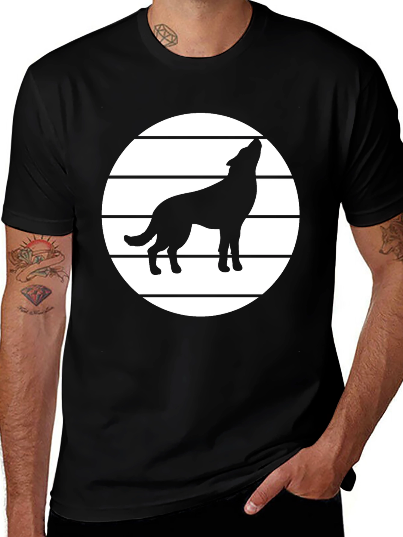 Wolf Howling T-Shirt - Graphic Tee - Black