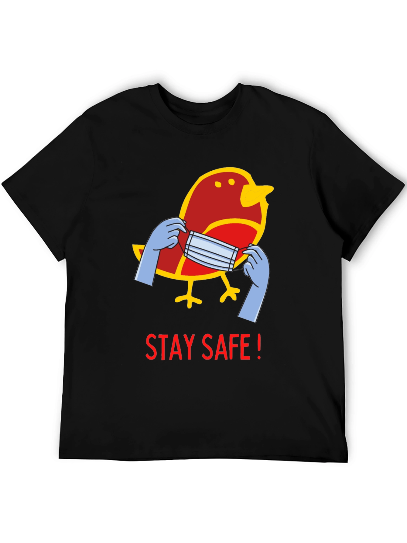 Stay Safe Bird Graphic Tee - Black Casual T-Shirt