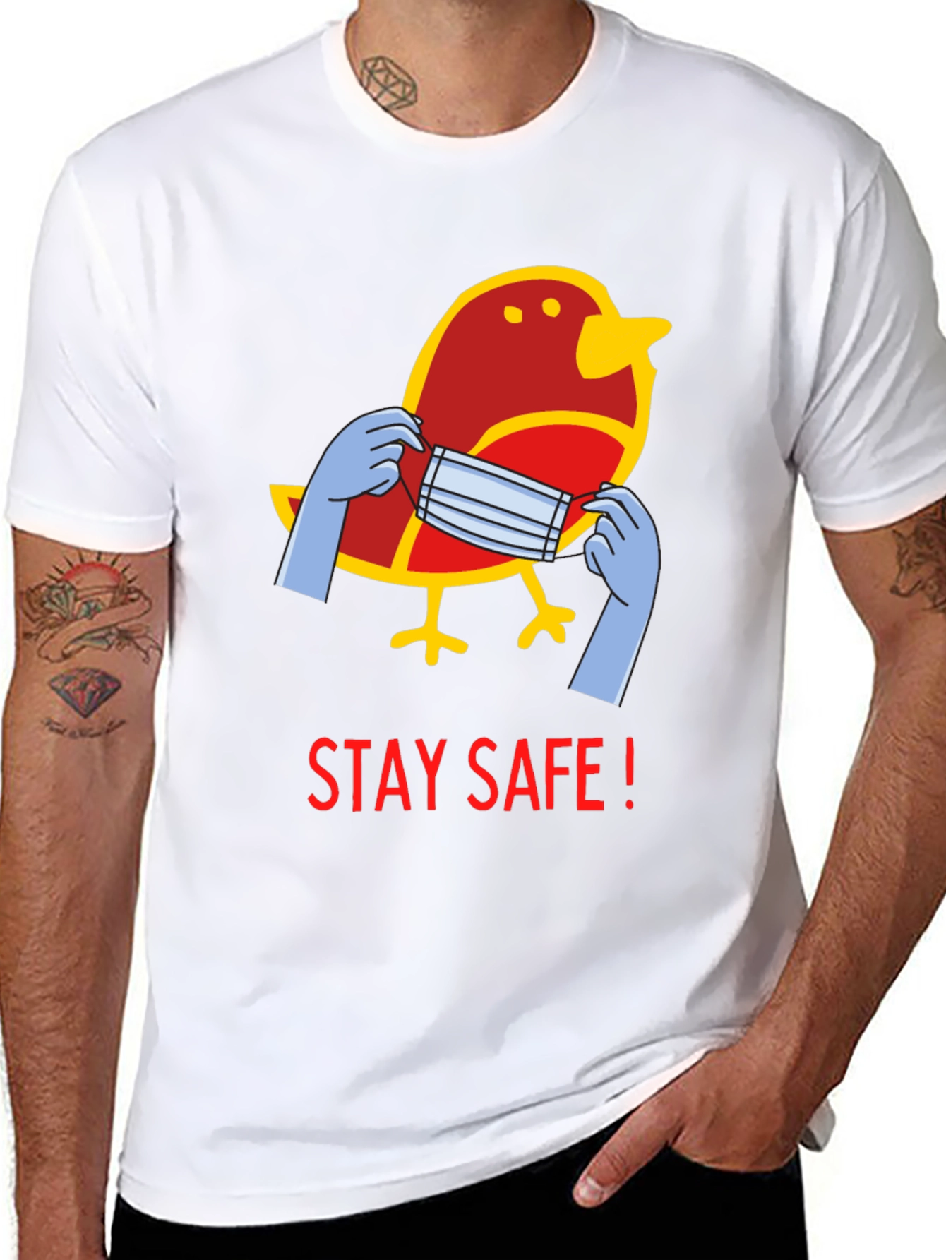 Stay Safe Bird Graphic Tee - Black Casual T-Shirt