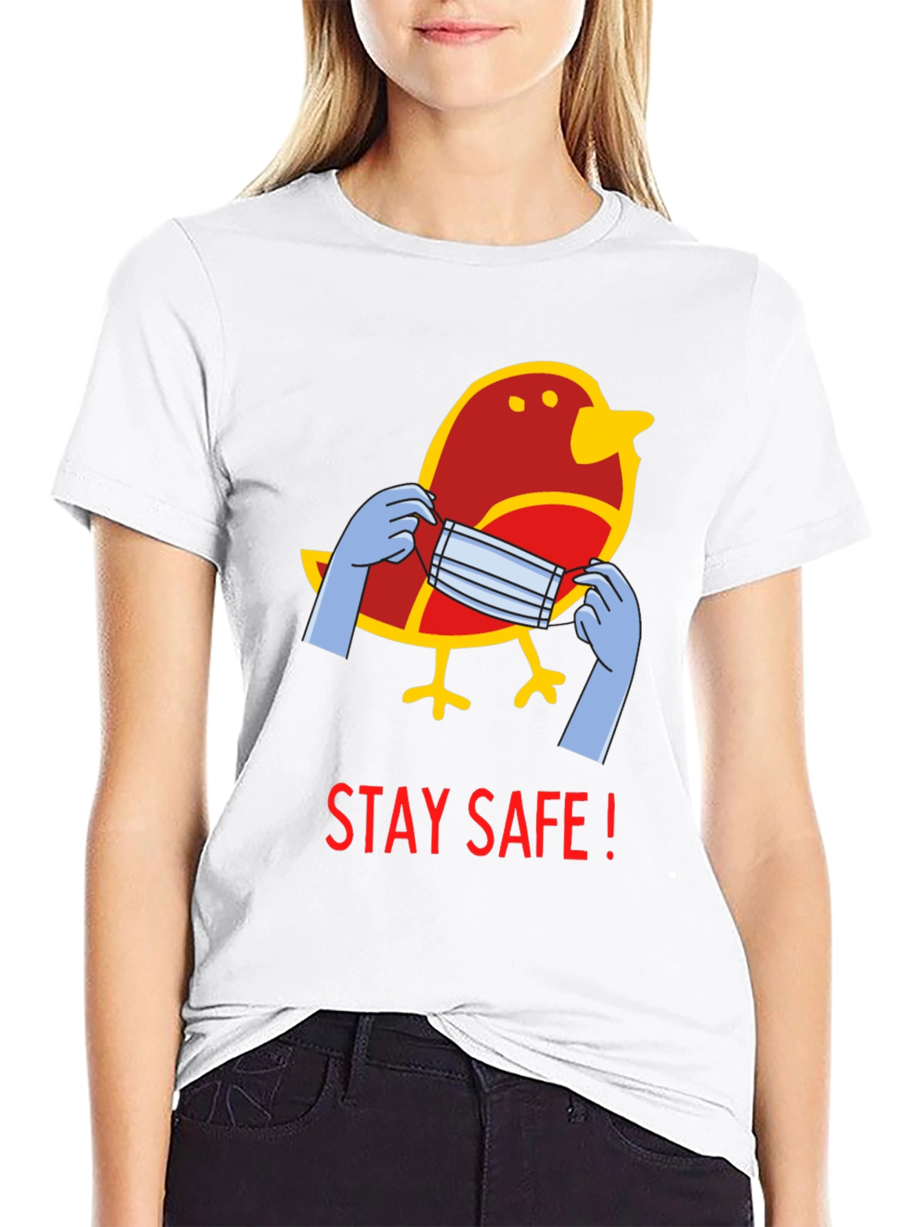 Stay Safe Bird Graphic Tee - Black Casual T-Shirt
